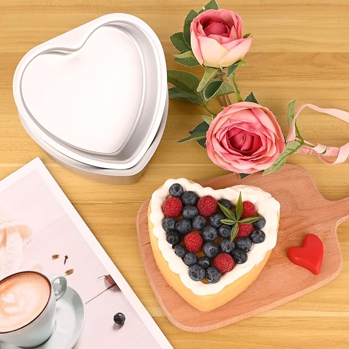 HUAKENER 6 Inch Heart Cake Pan, Set of 2 Heart Shaped Cake Pans with 60 Pieces Parchment Paper, Non-stick Cake Baking Pans for Kitchen Birthday Wedding
