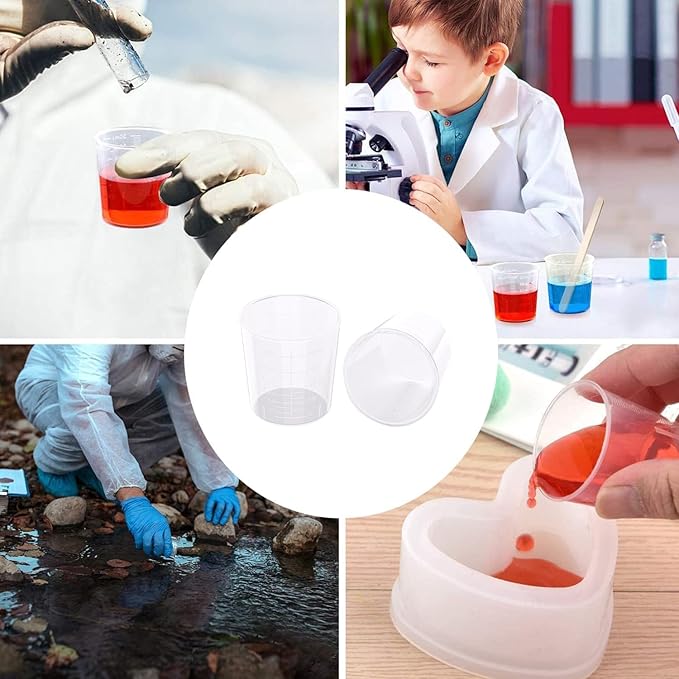 100 Pieces 2 Ounce Plastic Graduated Cups 60 ml Transparent Scale Cups with 100 Pieces Wooden Stirring Sticks for Mixing Paint, Stain, Epoxy, Resin