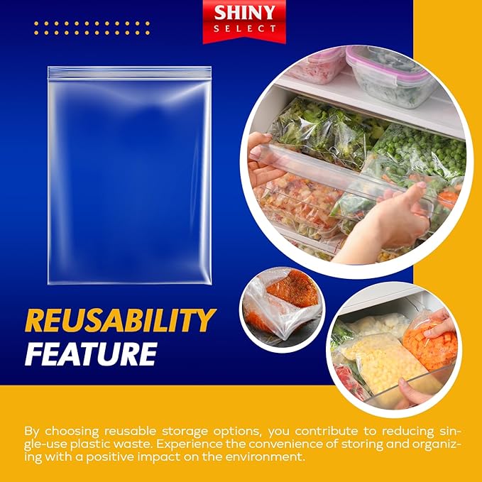 5 Gallon X-Large Storage Bags, 18”x24”, 100 Count – Big Clear Plastic Bag, Resealable Zip & Lock Top for Freezer, Food, Towels, Toiletries, Camping Gears, Seasonal Clothing, Pantry Items