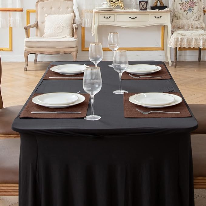 Linen Placemats Set of 8, Machine Washable, Heat Resistant, Wrinkle Free, Thick Polyester Kitchen Place Mats for Dining Table (Dark Brown)