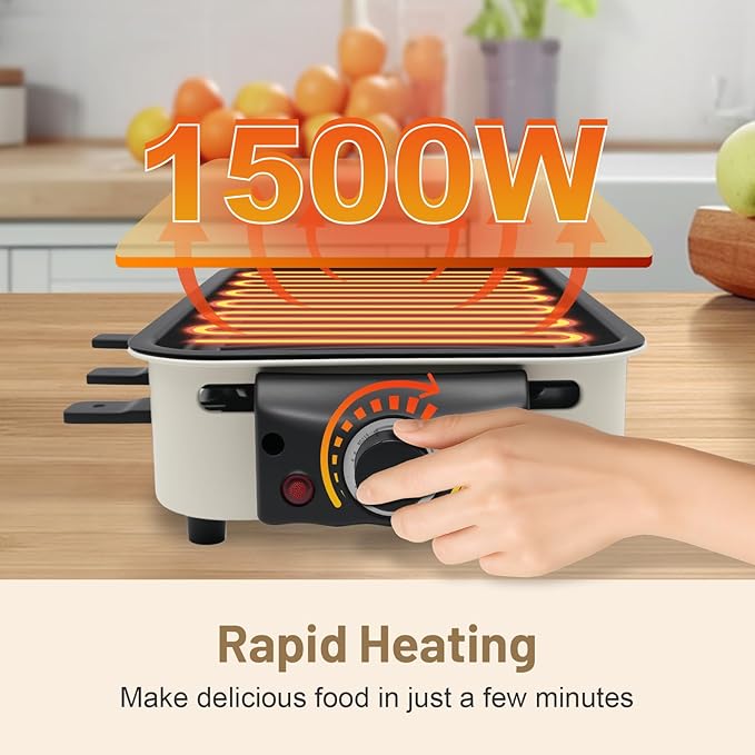 3-in-1 Indoor Smokeless Grill,Removable 18’’x 9’’Electric Griddle Nonstick with Temperature Control for Indoor Outdoor Family Party Kitchen Picnic Table