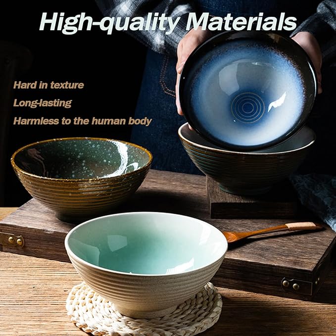 8 Inch 40oz Large Japanese Ramen Bowl Set of 2,Material Safety Ceramic Ramen Bowls with Matching Chopsticks and Spoons, Pho Bowls Ramen Noodle Bowl for Asian Udon Soup Salad Cereal(Red)