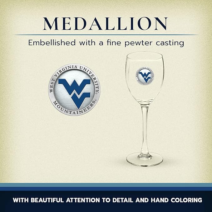 Heritage Pewter West Virginia Mountaineers Glass Goblets – Set of 2 | 12 OZ Goblet Wine Glasses | Expertly Crafted Pewter Glass