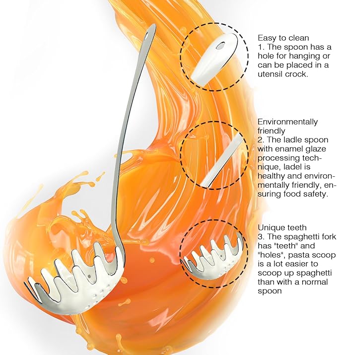Life & More Robust 13.5Inch Pasta Server with Teeth - Spaghetti Spoon and Fork for Noodles, Scoop, and Serve