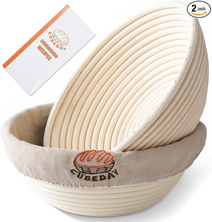Banneton Bread Proofing Basket,Sourdough Banneton Basket, Nature Rattan Proofing Basket – 9 Inch Round x2 with Liner, Artisan-Grade Sourdough Baking Essentials for Perfect Rise & Rustic Crust