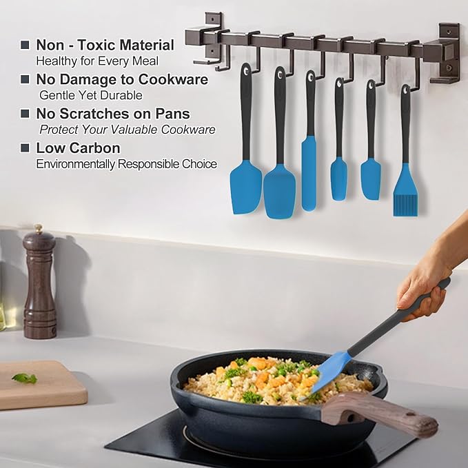 Silicone Spatula Set of 6, Food Grade, High Temperature Resistant, Dishwasher Safe, Suitable for Kitchen Baking, Cooking (Blue)