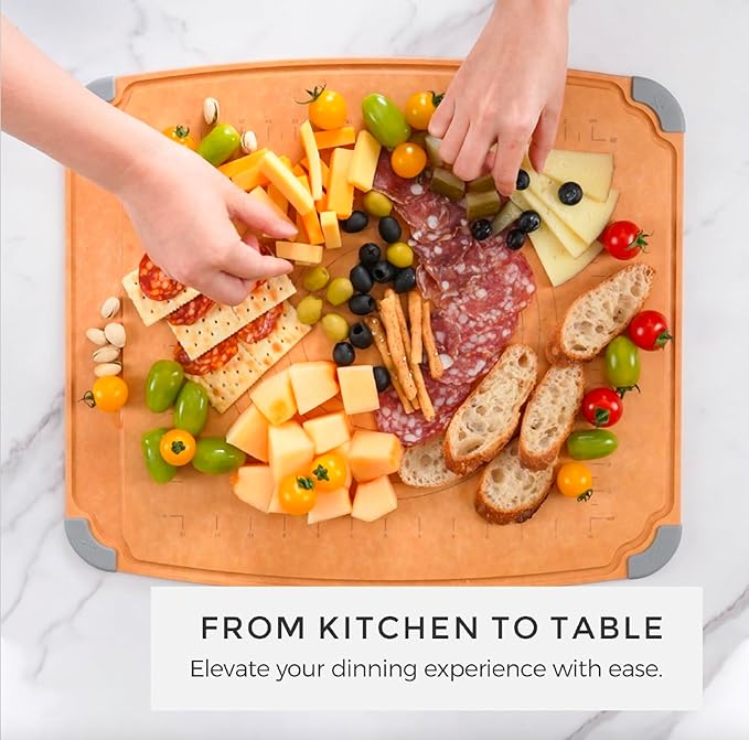 Elihome Essential Baking Pastry & Cutting Board for Kitchen, Wood Fiber Cutting Board for Kitchen, Knife Friendly, Dishwasher Safe, Non-Slip Feet, Juice Groove, Non-Porous, Eco Friendly, 15" x 18"