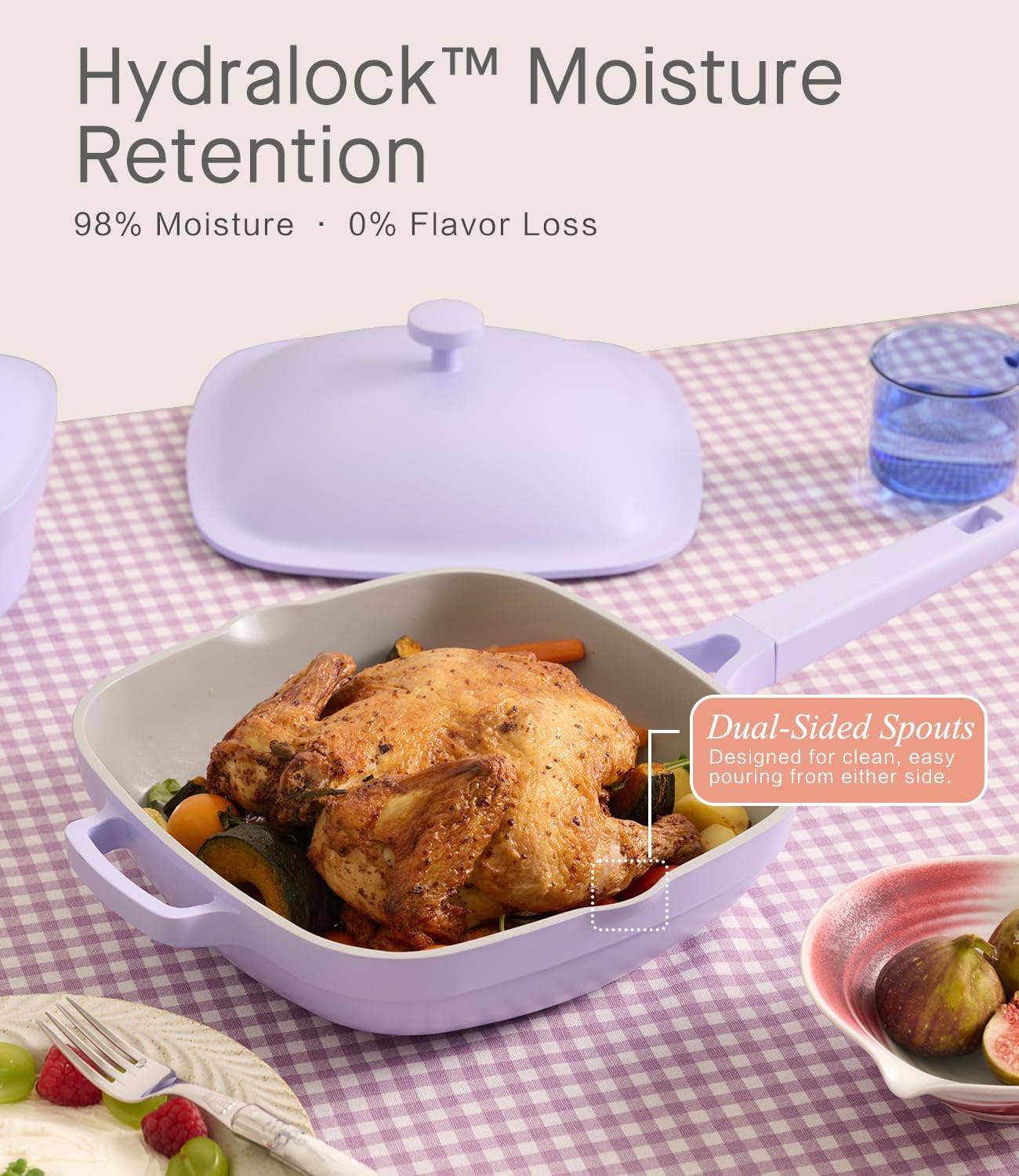 10.5 Inch(3.8QT) Ceramic Pan with Lid,Non Stick Frying Pans Cast Aluminum Deep Sauté Pans,Ti-Ceramic Non Toxic Pix Pan with Wooden Spatula and Scrubber-Dusk Petal