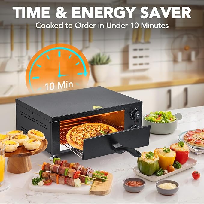 GarveeHome Electric Pizza Oven Indoor, 12" Countertop Pizza Oven with 0-60 Minutes Timer, Pizza Maker Machine for Home and Commercial with Gloves, Clip & Pizza Roller