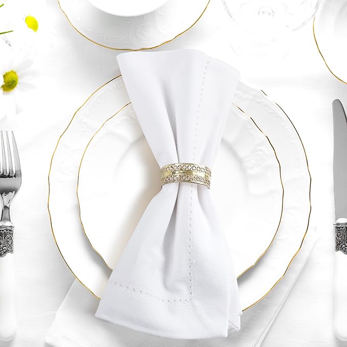 Urban Villa Cloth Napkins White Hemstitch Dinner Napkins Set of 12 (20X20) 100% Cotton Absorbent Washable Durable Reusable Ideal for Hotel Collection Farmhouse Party Thanksgiving Fall Dinner Napkins