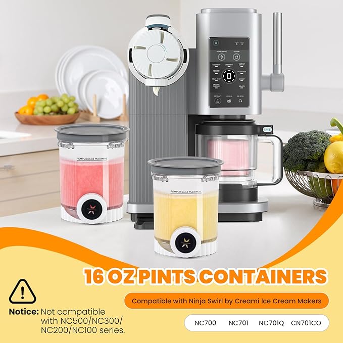 Creami Pints and Lids Compatible with Ninja NC700 NC701 Series, BPA-Free Ice Cream Containers with Lids, Dishwasher Safe & Freezer Ready – 2 Pack