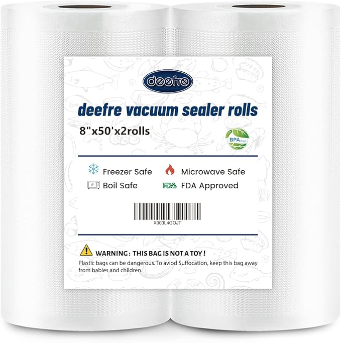 Vacuum Sealer Bags 2 Rolls 8"x50' Commercial Grade Food Saver Bags for Seal a Meal, BPA Free, Heavy Duty, Great for vac Storage, Meal Prep or Sous Vide
