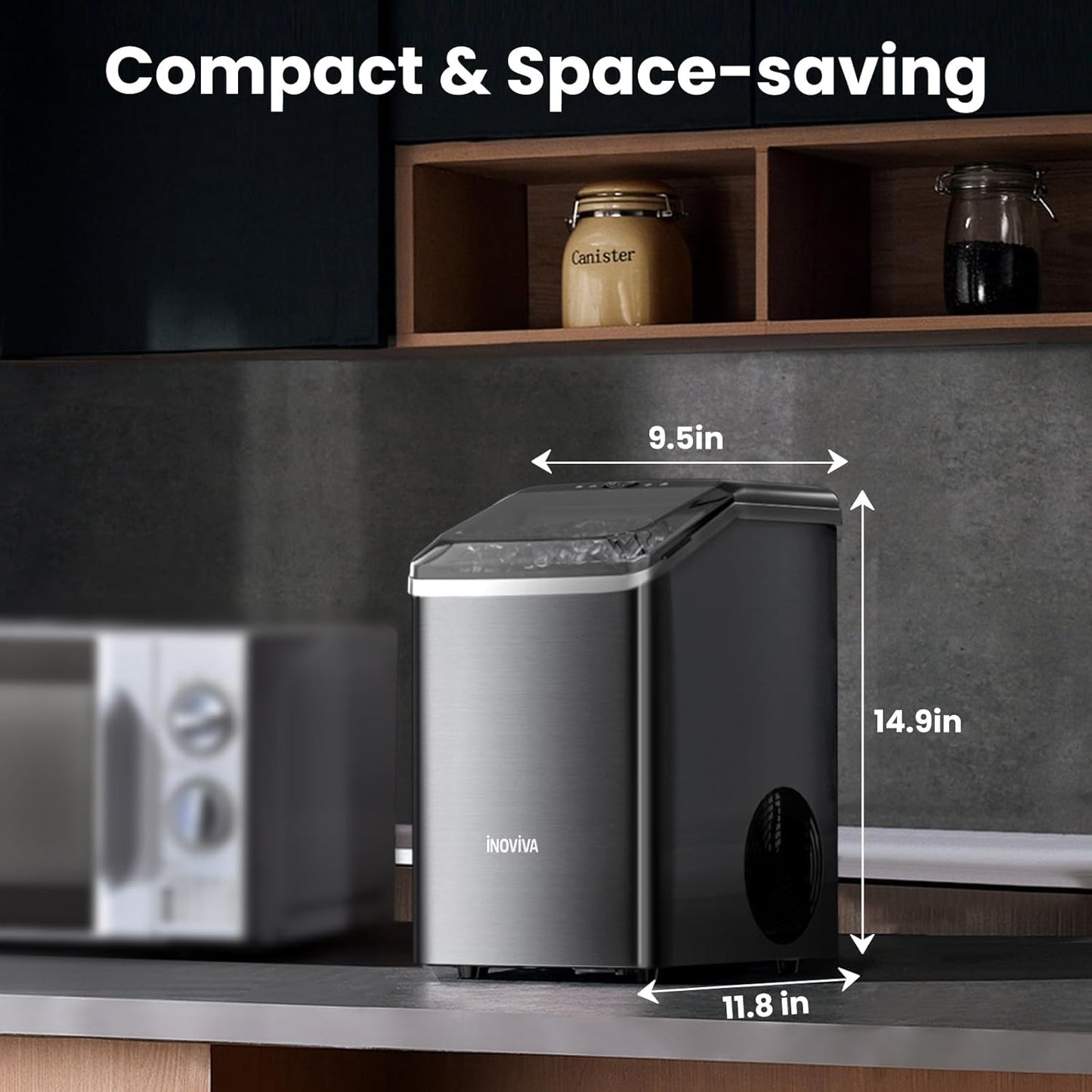 Nugget Ice Maker Countertop, 40lbs/24H Soft Chewable Pellet Ice Machine with Self-Cleaning, Sonic Ice Maker for Home Kitchen, Office - Black Stainless