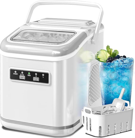Ice Maker Machine Countertop Portable Compact Small Bullet Ice Maker with Self Cleaning,9 Cubes in 6 Mins,26lbs in 24Hrs, for Home and Kitchen(White)