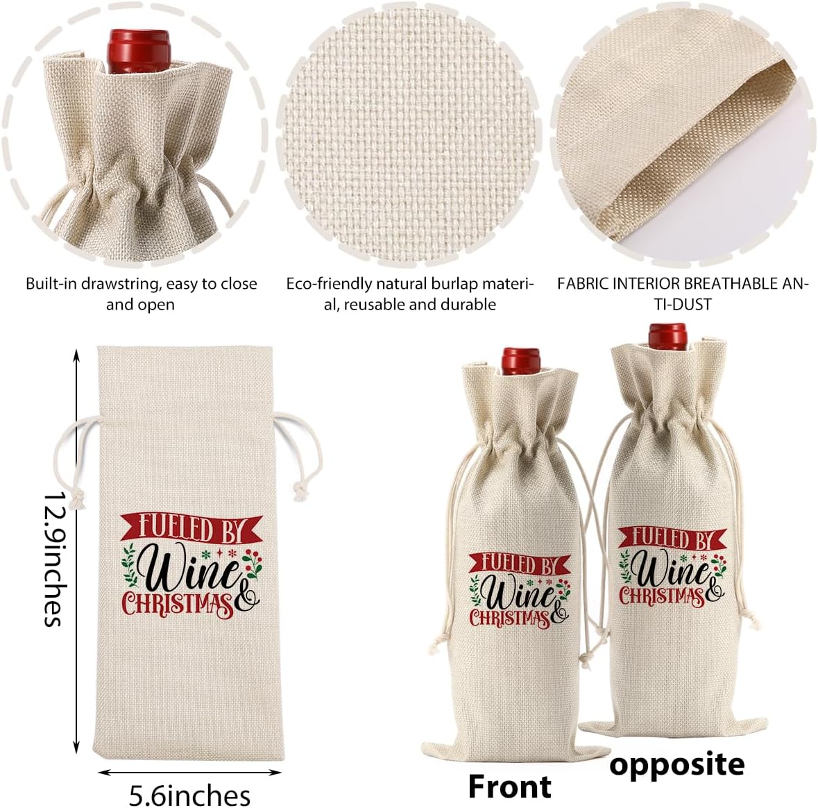 FBCCZEY Christmas Wine Bag Merry Christmas Wine Bottle Gift Bags With Drawstring Xmas Party Decorations Gifts for New Year Holiday Wedding Parties Fueled By Bottle Wraps Bags