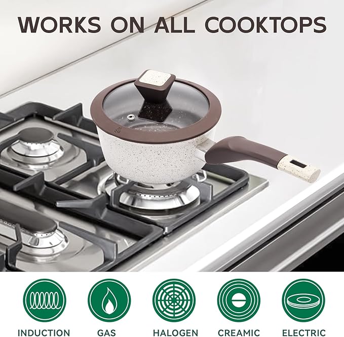 Sauce pan with Lid, 1.3 QT Nonstick Cooking Pan, Non-toxic Healthy Cooking Pot with Stay-Cool Handle, Multipurpose Small Pot PFOA PFAS PTFE Free