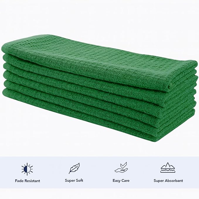 CRAFTSWORTH Kitchen Towels, 15 x 26 Inches, Pack of 6, 400 GSM, 100% Ring Spun Cotton, Striped Solid Green Cotton Dish Towels Super Soft and Absorbent, Tea Towels and Bar Towels