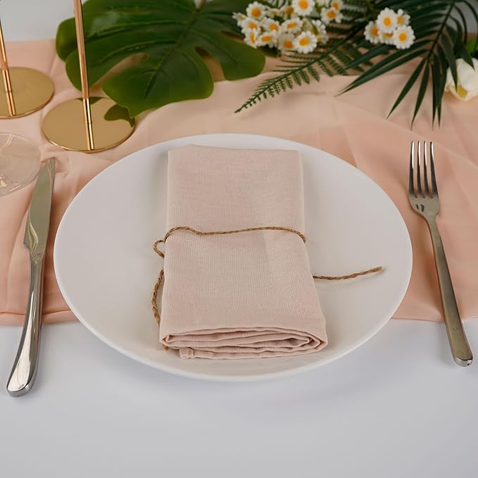 Solid Color Linen Blended Thin Dinner Cloth Napkins - Set of 12 (40 x 40 cm) - for Wedding Parties Events & Home Use (Champagne)