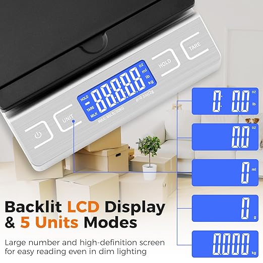 Digital Shipping Postal Scale, Mail Scale with Envelope Flip Holder, 66lb/0.1oz Postage Scale for Package, Small Business, Post Office, Hold&Tare Function, Battery&Type-C Charging Cable - Silver