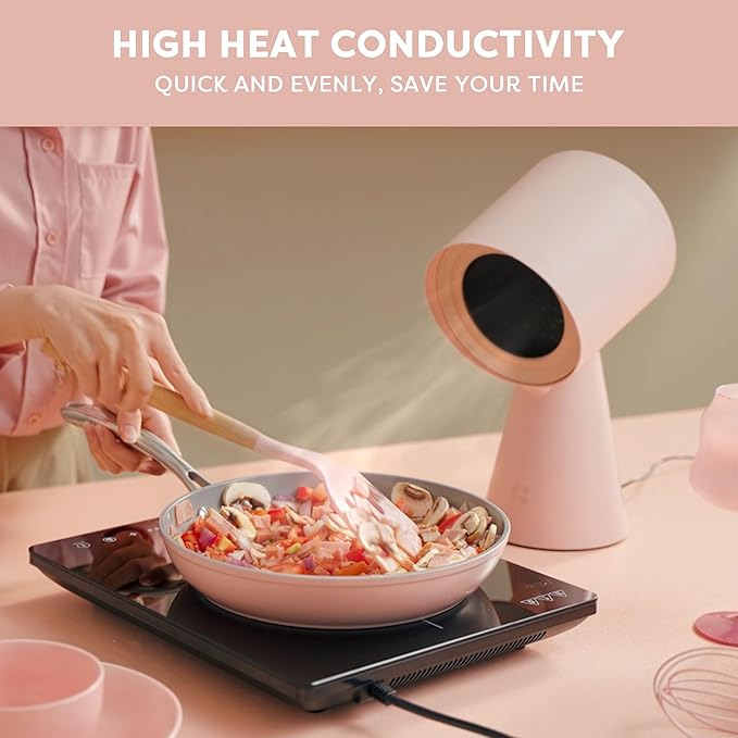 CIARRA Nonstick Ceramic Frying Pan, Non Toxic, PTFE & PFOA Free, Oven Safe & Compatible with All Stovetops, 10.2 Inches, Pink