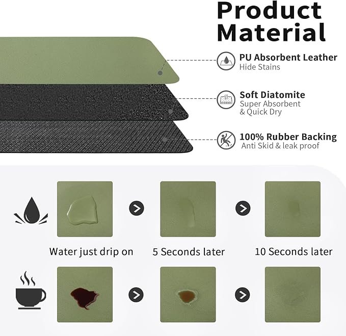 Coffee Mat - Absorbent Hide Stain Rubber Backed Dish Drying Mat for Kitchen Counter - Bar Mats for Countertops Accessories Fit Under Coffee Maker Espresso Machine