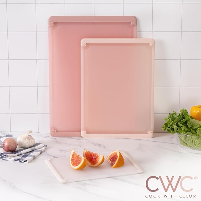 COOK WITH COLOR Extra Large Cutting Board Set, Jumbo-Sized Boards with Rubber Border for Enhanced Cooking Experience, 3-Piece, Pink