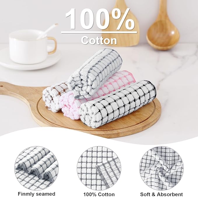 Kitinjoy Cotton 8 Pack Terry Kitchen Dish Cloths, 12 x 12 Inches Super Soft and Absorbent Dish Rags, Quick Drying Dish Towels for Washing Dishes, Grey