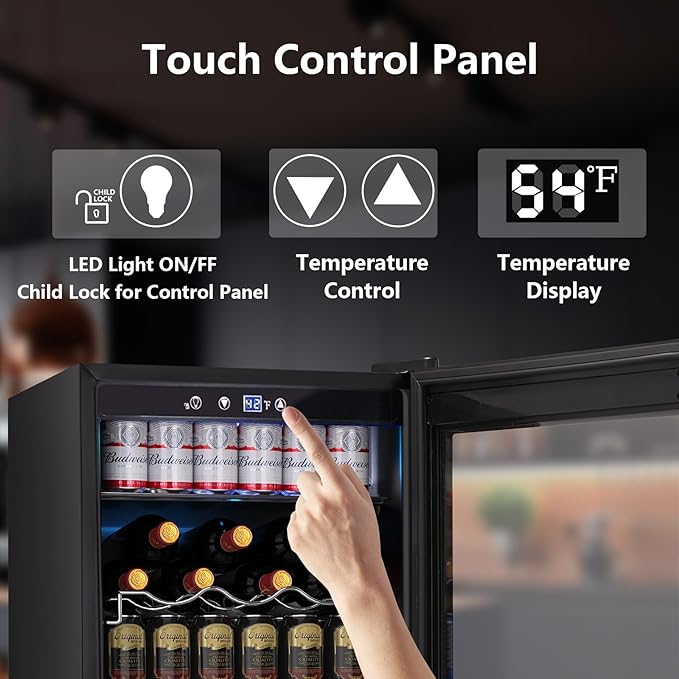 4.4 Cu.ft Beverage Refrigerator Cooler, 145 Can Mini Fridge Glass Door with Adjustable Shelves, Digital Temperature Display, Freestanding Small Drink Fridge for Home, Office or Bar(Black)