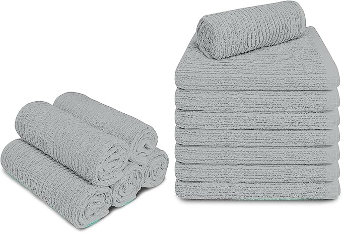 Softolle Bar Mop Towels, Pack of 12-16x19 Inches - 100% Cotton Super Absorbent Towels, Multi-Purpose for Home and Bar Cleaning (Silver Grey)