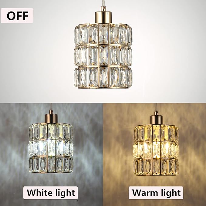 Gold Crystal Pendant Light, Pendant Lights Kitchen Island 3 Pack, Adjustable Modern Pendant Light, Hanging Light Fixtures for Dining Room Entryway Living Room Bar