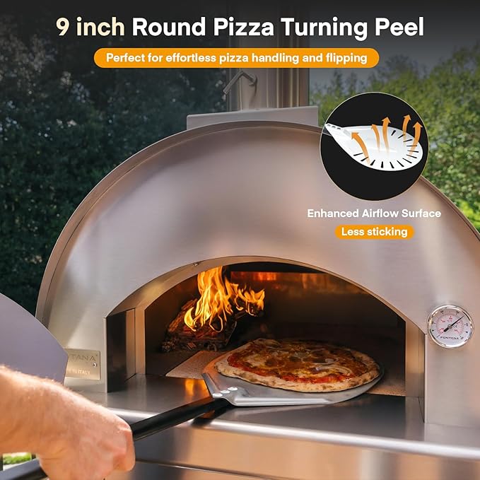 Yofuly 4PCS Pizza Oven Accessories, 12 Inch Perforated Pizza Peel, 9 Inch Round Turning Peel, Pizza Stone Cleaning Brush with Scraper, Rocker Cutter, Homemade Pizza Supplies Tools Kit