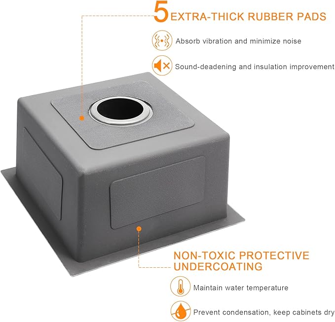 ROVATE 18 inch Kitchen Sink Undermount, Small Bar or Prep Sink, Handmade Single Bowl T-304 Stainless Steel Small Wet Bar Sinks with Strainer