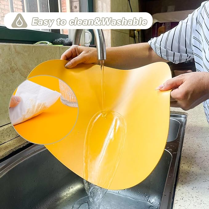 Faux Leather Placemats Set of 6 Waterproof,Round Reversible PU Placemat for Dining Table,Heat Resistant Wipeable Anti Slip Table Mats,Modern Table Protectors(Navy Blue and Yellow)