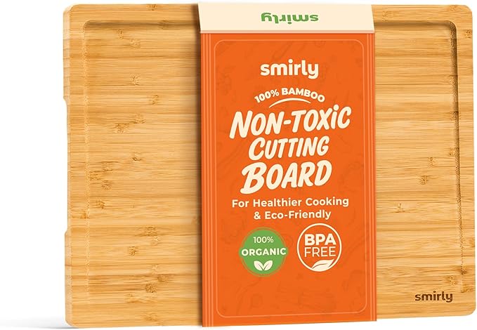 SMIRLY Large Bamboo Cutting Board for Kitchen: Large Bamboo Cutting Board with Juice Groove, Wooden Cutting Boards for Kitchen, Butcher Block Cutting Board Wood