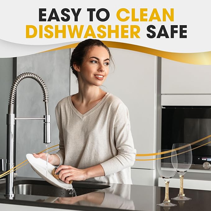 Premium Wine Glasses Set of 2 - Crystal Long Stem Wine Glass with Gold Rhinestone Stem Design - 12 oz