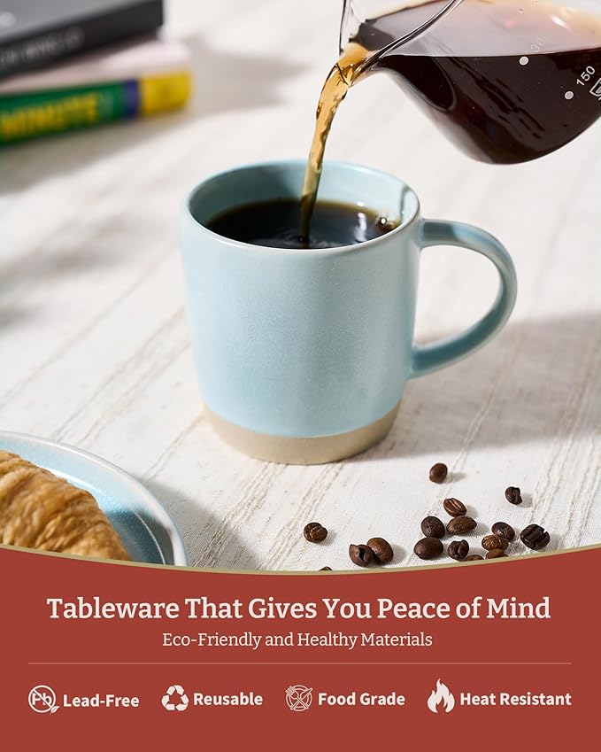 famiware Coffee Mugs Set of 6, Milkyway 13 oz Mug Set, Ceramic Cup Set with Handle for Coffee, Tea, Cocoa, Milk, Light Blue