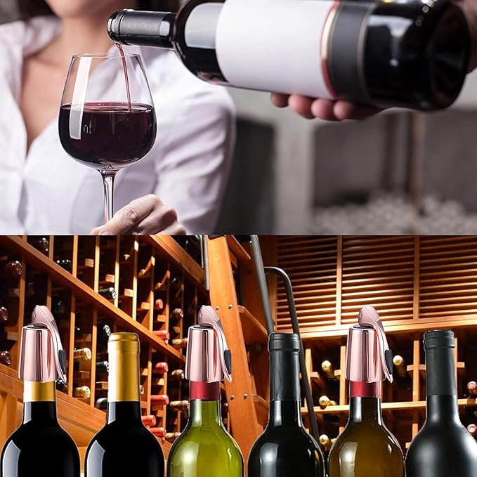 Stainless Steel Wine Bottle Stoppers with Silicone - Reusable Wine Freshness Keep,Wine Bottle Sealer Stopper, Ideal Wine Saver Accessory Gift (RoseGold2 Pack)