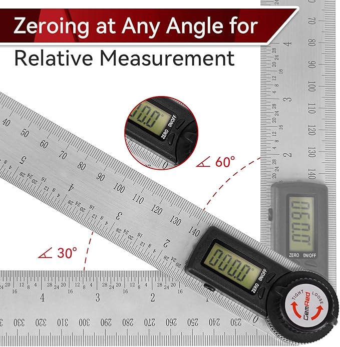 GemRed 82305 Digital Angle Finder Push Pin Protractor-Stainless Steel (With Button Battery Removal Pin)