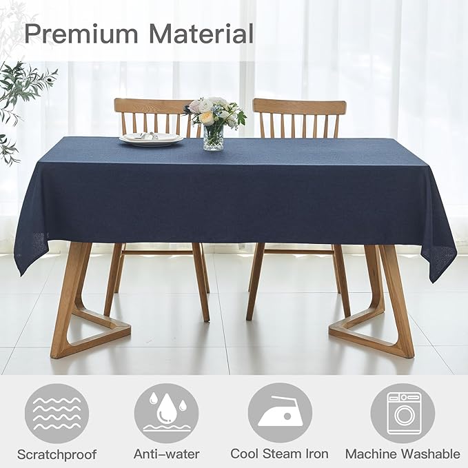 maxmill Square Linen Textured Tablecloth Waterproof Spillproof Wrinkle Free Slubby Textured Table Cloth for Dinner and Party Washable Wipeable Fabric Table Cover Decoration, 60 x 60 Inch, Navy Blue