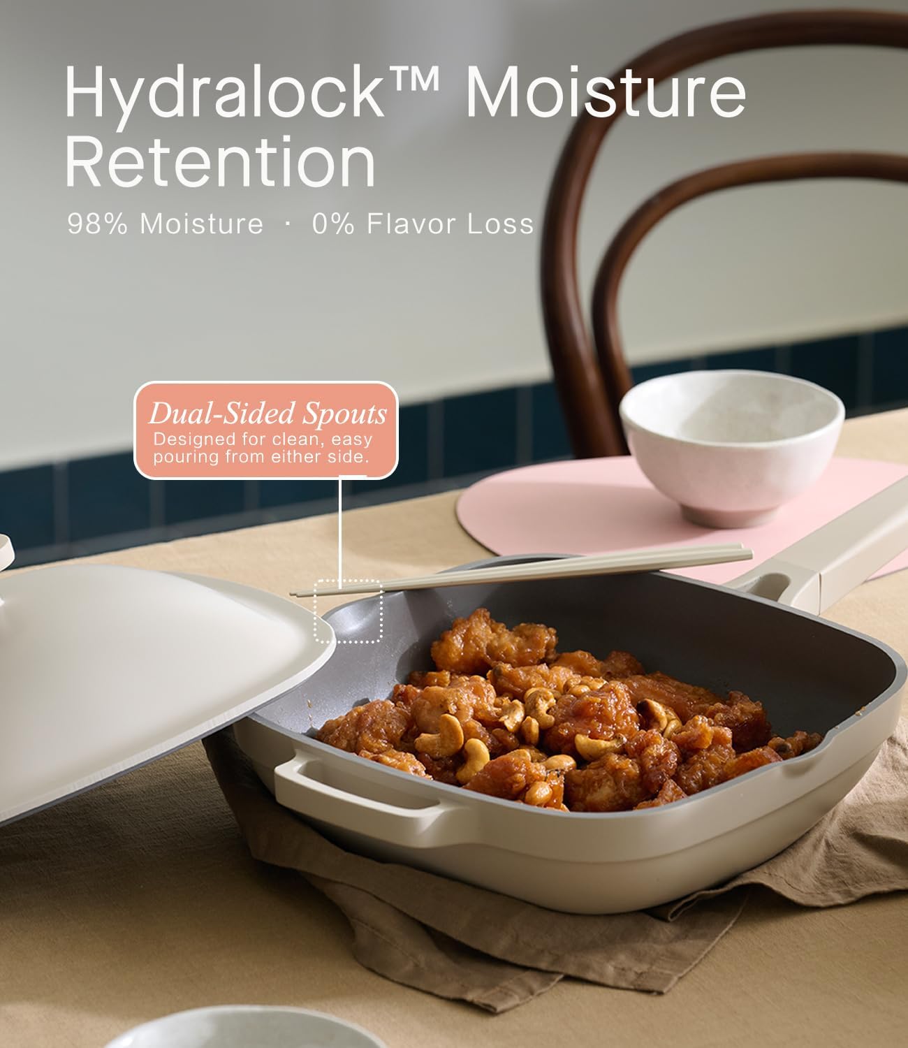 10.5 Inch(3.8QT) Ceramic Pan with Lid,Non Stick Frying Pans Cast Aluminum Deep Sauté Pans,Ti-Ceramic Non Toxic Pix Pan with Wooden Spatula and Scrubber-Morning Mist