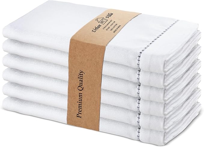 Urban Villa Easter Cloth Napkins Hemstitch White Grey 100% Cotton Absorbent Dinner Napkins (Set of 6) 20x20 Inches Soft Durable Washable Reusable Ideal for Everyday Use Wedding Parties Cloth Napkins
