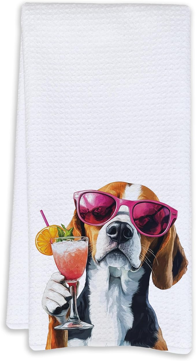 Cabana Bro Funny Cocktail Beagle Dog Kitchen Towels, Beagle Lover Mom Gifts Dish Tea Hand Towels for Kitchen Bar Cart Decor, Gifts for Cocktail Lovers, Bar Towel for Bartender, 16x24 Inches