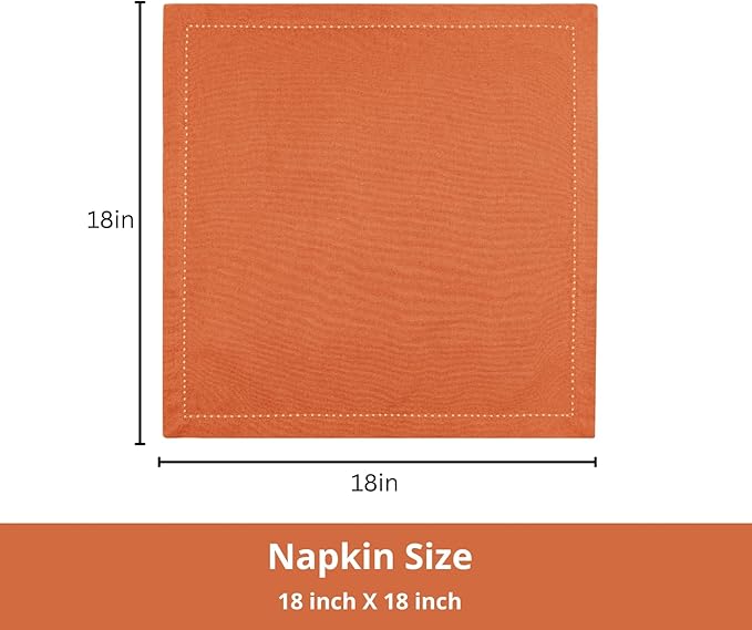PurpleEssences Set of 12 Hemstitch Cloth Dinner Napkins 100% Cotton - Soft Durable Washable - Ideal for Wedding Christmas Holiday Winter - Perfect Everyday Use Table Linen 18x18 - Orange