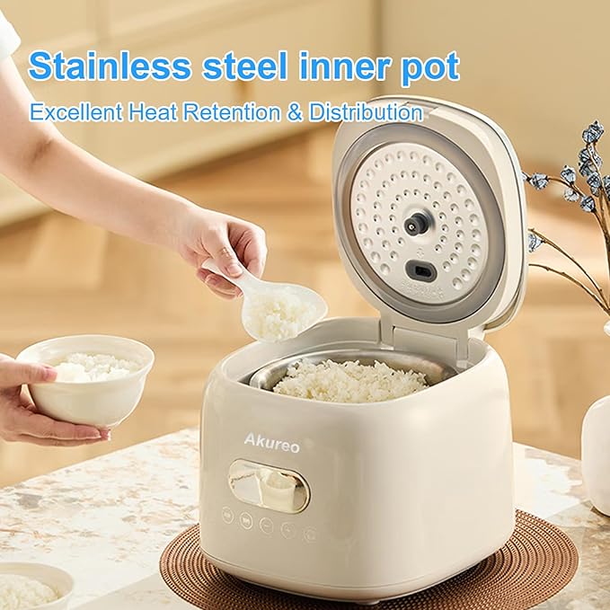 5 cup Low Suger Rice Cooker with 304 Stainless Steel Steamer Basket, 2.5L mini Small Rice Cookers, Smart Control Multifunction,Cooking & Warmer