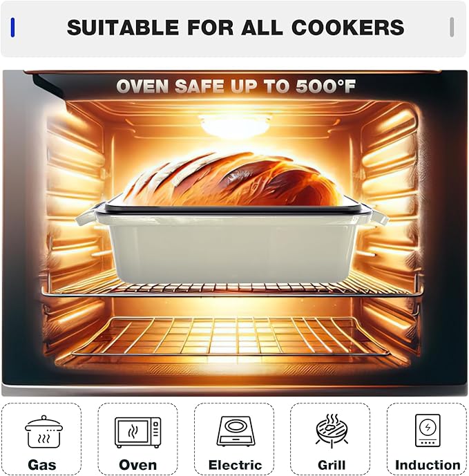 9x5 Enameled Cast Iron Loaf Pan with Lid – Bread Pan for Sourdough, Cake, Meatloaf, Even Heat, Nonstick, Easy to Clean, 2 Piece Set