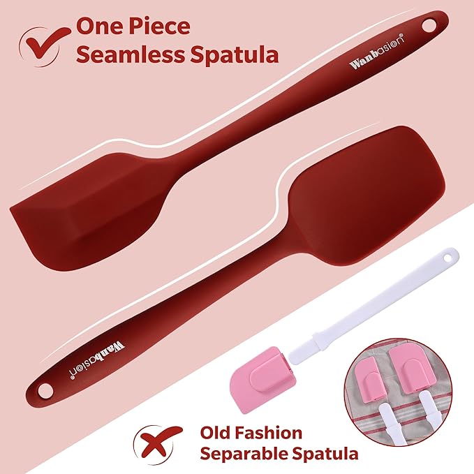 Wanbasion 5 Piece Premium Silicone Spatula Set Heat Resistant, Kitchen Spatula Set Dishwasher Safe for Nonstick Cookware Cooking Mixing Deep Red