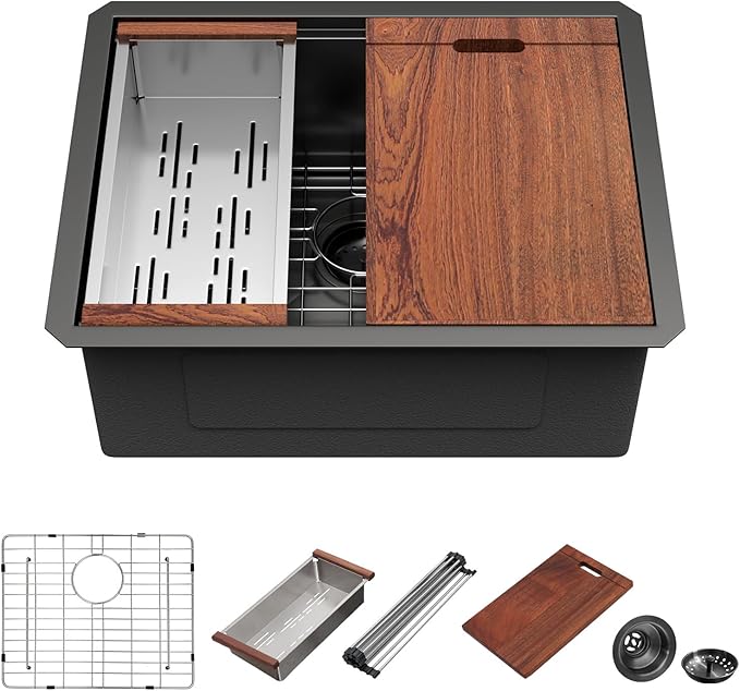 Mocoloo 23x19 Inch Black Kitchen Sink Undermount Stainless Steel Single Bowl Kitchen Sinks Workstation All In One 23 In Bar Prep Small Handmade Sink