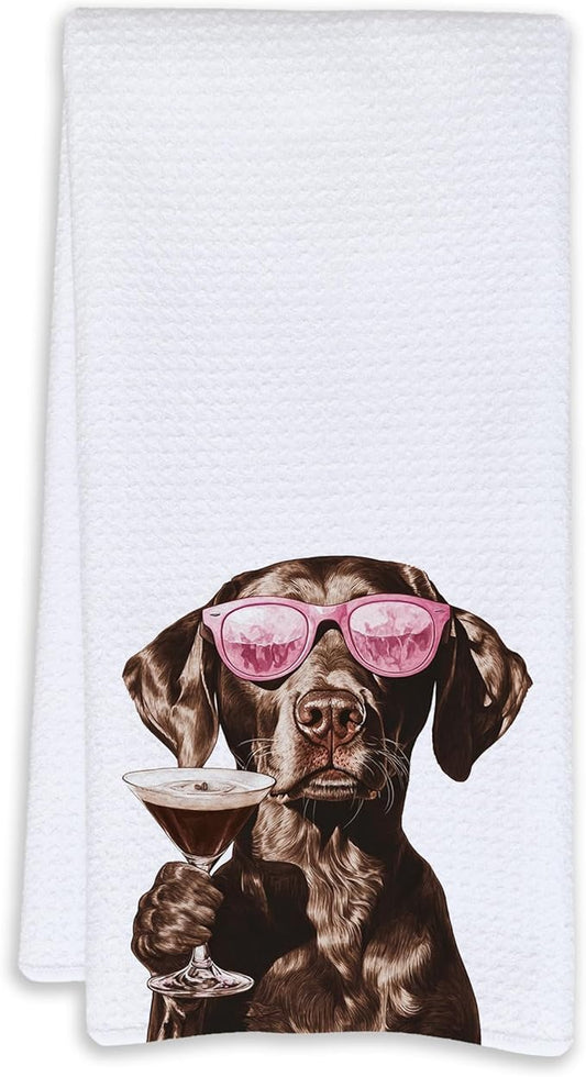 Cabana Bro Funny Chocolate Labrador Retriever Kitchen Towels, Chocolate Lab Gifts Dish Tea Hand Towels for Kitchen Bar Cart Decor, Gifts for Cocktail Lovers, Bar Towel for Bartender, 16x24 Inches