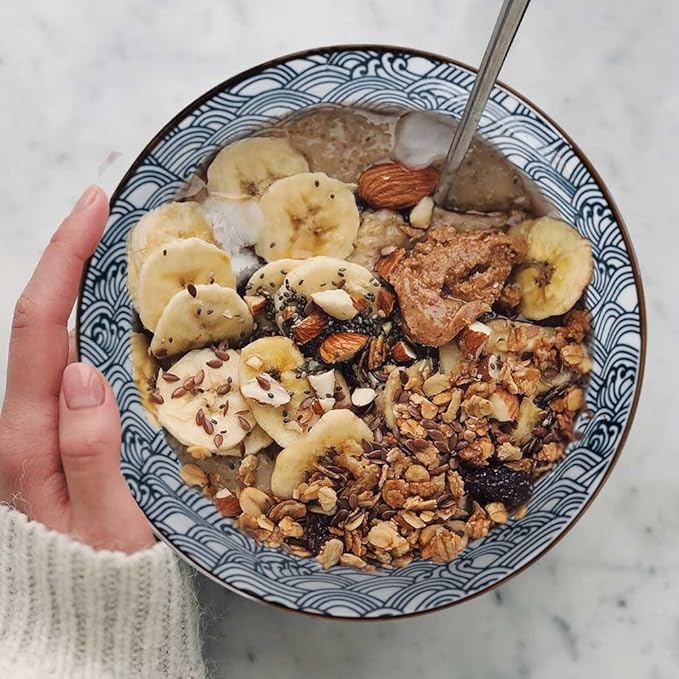 Houlu 60 oz Pho Bowls, Large Soup Bowl, Japanese Ramen Bowl Set, 8 inches Big Porcelain Bowls Set of 3, Wave Pattern