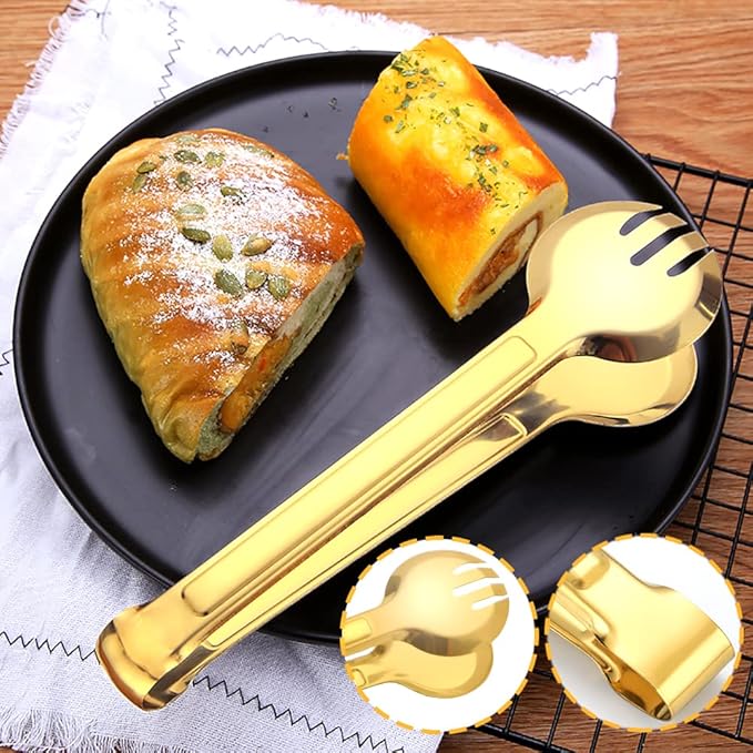 10 PCS Stainless Steel Serving Utensils, Large Serving Spoons Slotted Spoons, Serving Forks, Serving Tongs, Ice Suger Tongs, Metal Utensils Set Great for Buffet Catering Banquet Party (Gold)